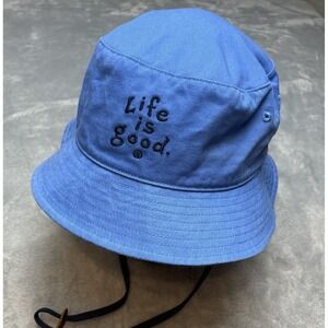 Life Is Good Bucket Hat Cap One Size Blue Cotton Chin Strap Beach Kayak Hiking